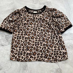 A New‎ Day Sheer Leopard Ringer Blouse Top Size Small S